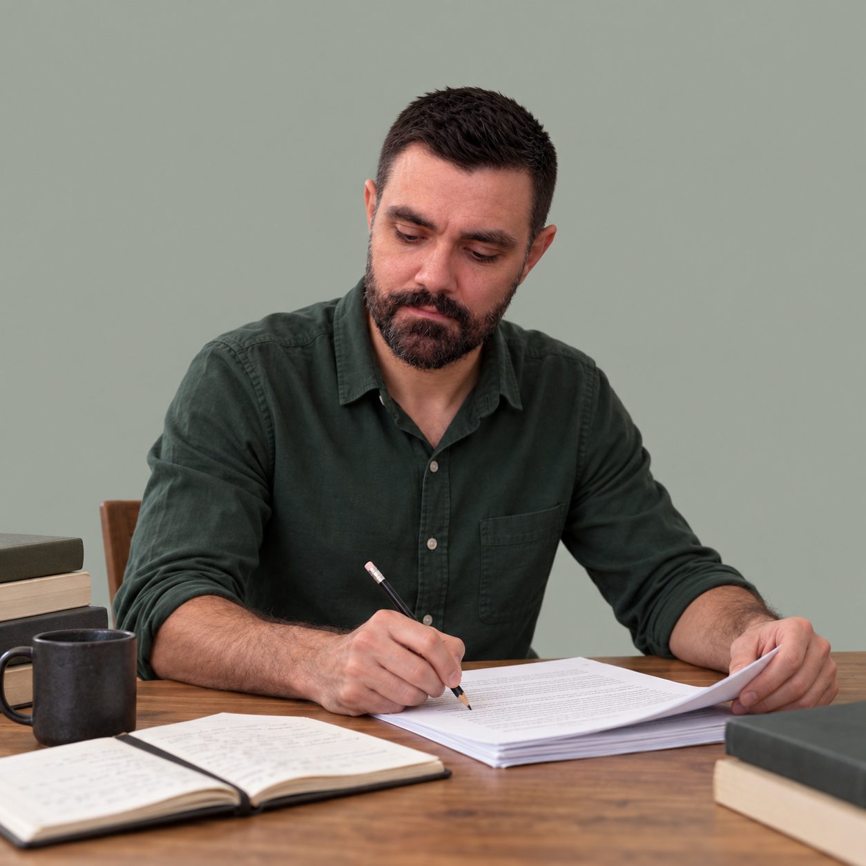 Oliver proofreading, illustrative portrait