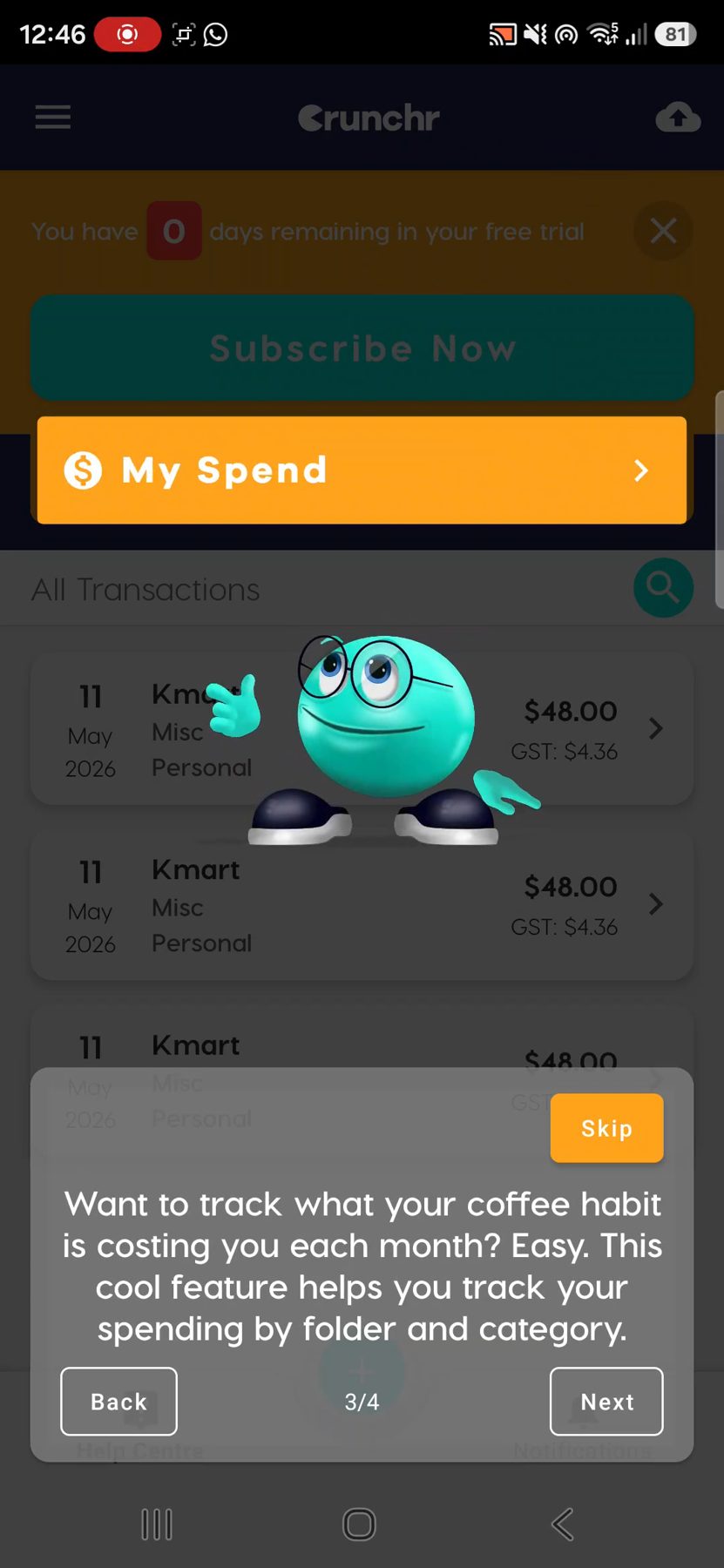 Crunchr mobile onboarding screen